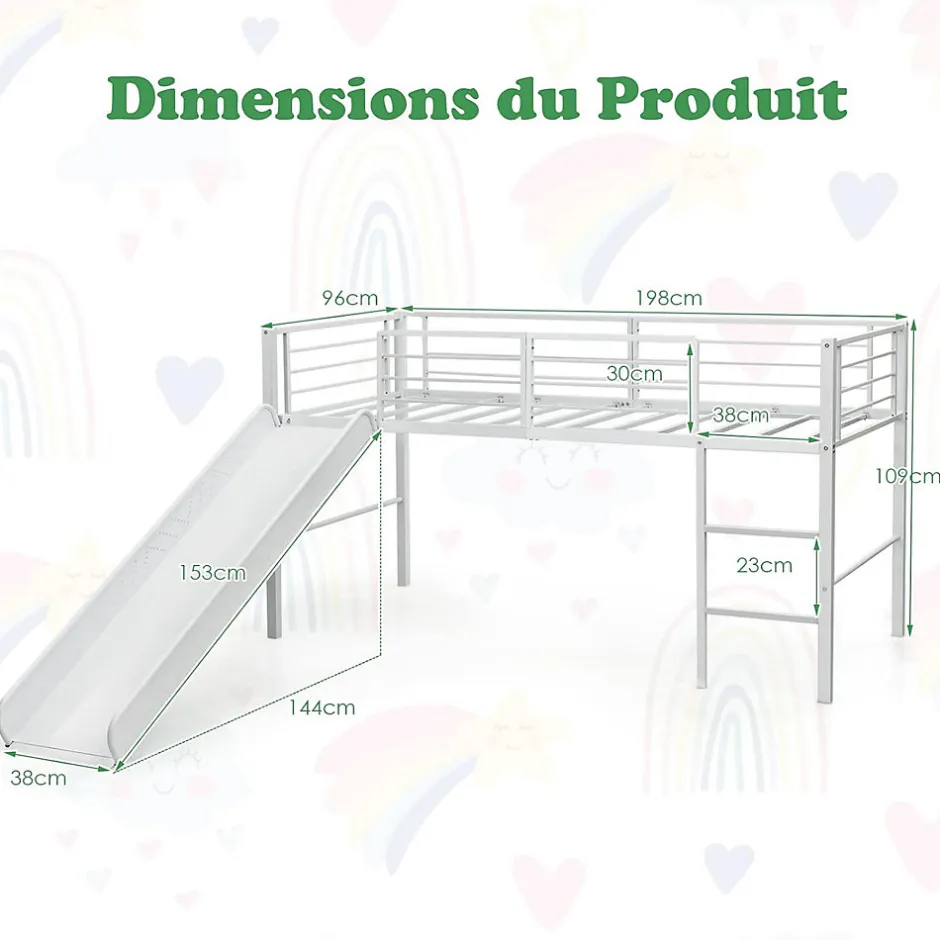 Enfant Giantex Lit Superpose avec Echelle et Toboggan Amovible Cadre de Lit pour Enfant avec Cloture de Securite