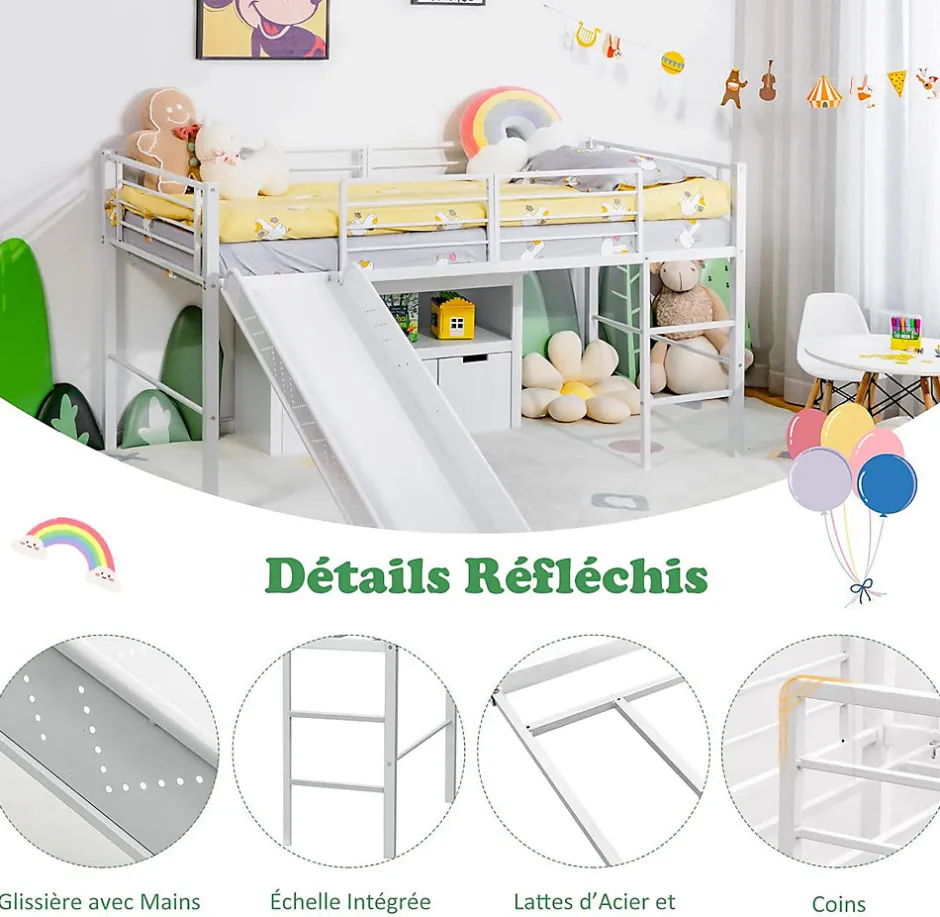 Enfant Giantex Lit Superpose avec Echelle et Toboggan Amovible Cadre de Lit pour Enfant avec Cloture de Securite
