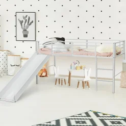 Enfant Giantex Lit Superpose avec Echelle et Toboggan Amovible Cadre de Lit pour Enfant avec Cloture de Securite