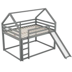 Enfant Aapaas Lit superpose enfant 140x200 cm gris avec toboggan echelle et design cabane pour chambre enfant