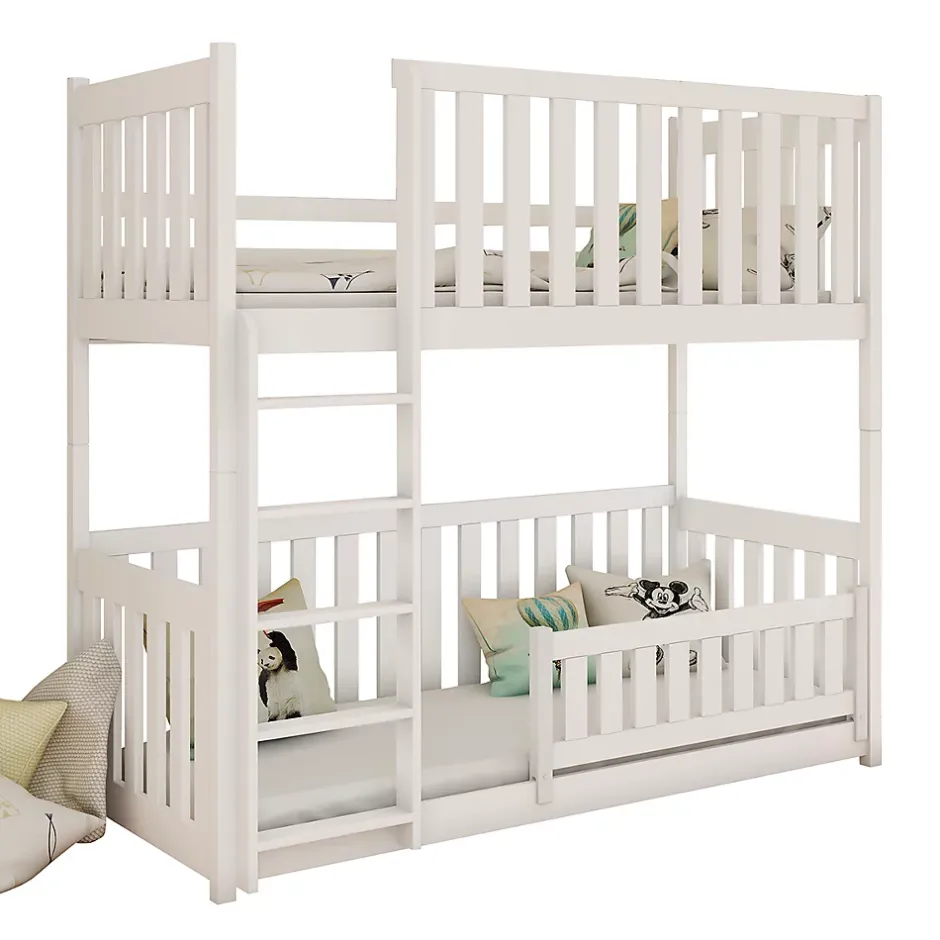 Petits-Meubles Lit superpose 90x200 au sol sommiers inclus Gabin Blanc Discount
