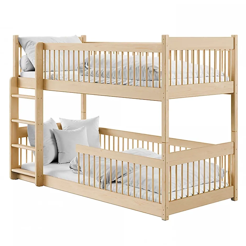 Petits-Meubles Lit superpose 90x200 au sol sommiers inclus Marion Bois New