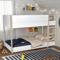 Enfant Weber Industries LIT SUPERPOSE 90x190 BOB + 2 SOMMIERS / Blanc et Bois clair