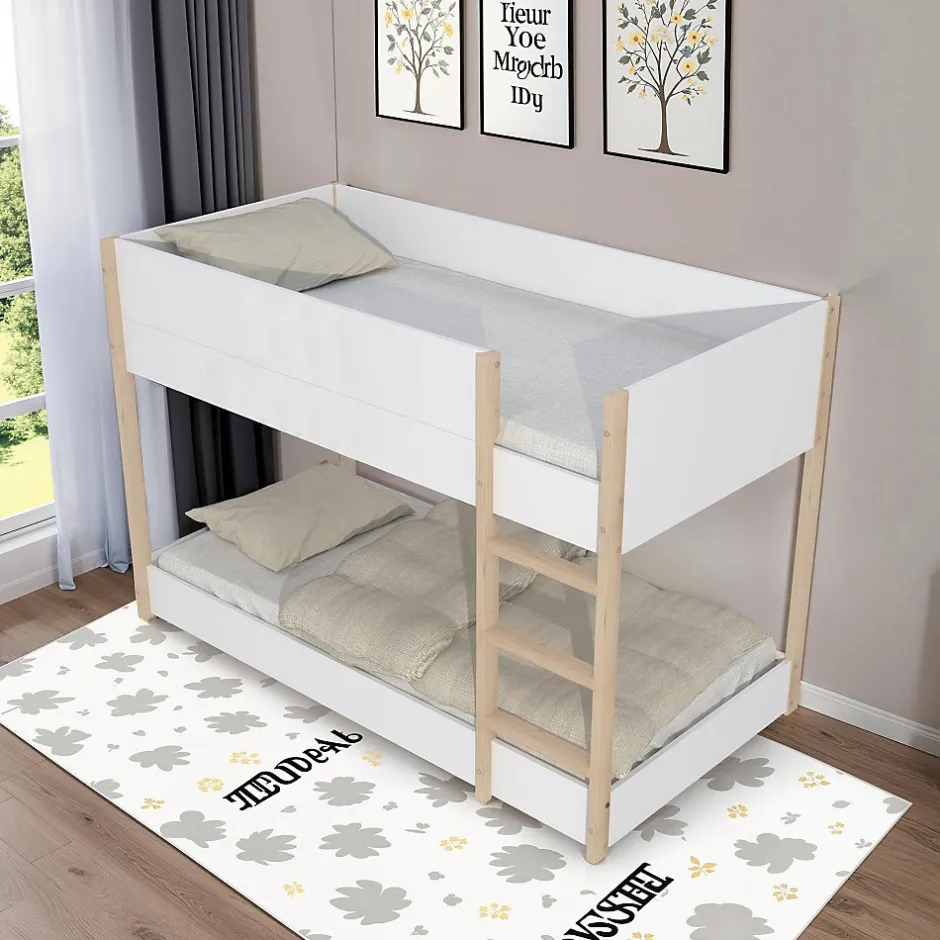 Enfant Weber Industries LIT SUPERPOSE 90x190 BOB + 2 SOMMIERS / Blanc et Bois clair