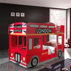 Enfant Petits-Meubles Lit superpose 90x200 Bus Londonien sommier inclus Vipack Car Beds - Rouge