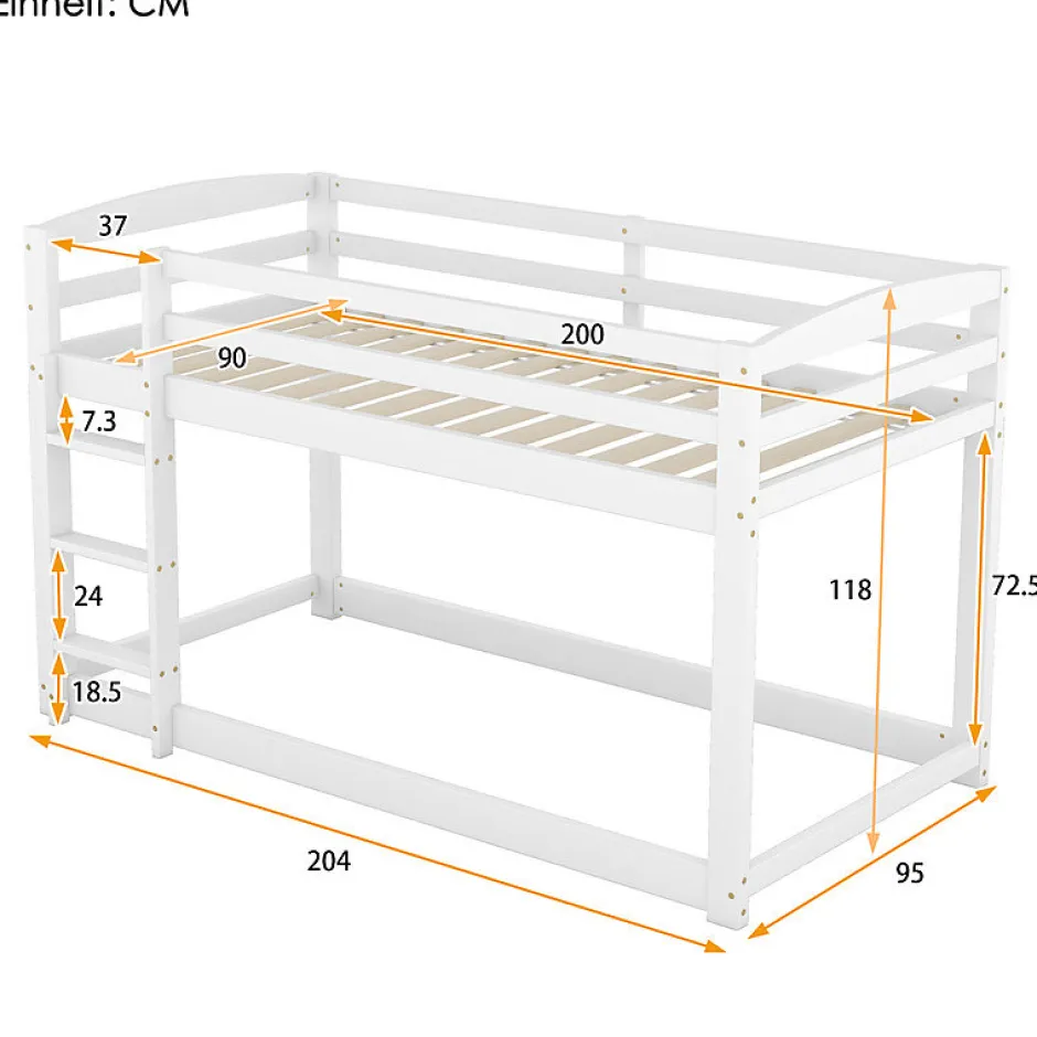 Enfant Aapaas Lit superpose 90x200 cm blanc pour enfants et adolescents avec structure en pin massif facile a assembler