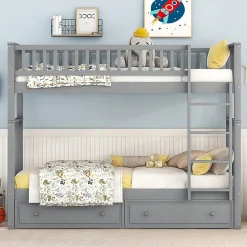 Aapaas Lit superpose 90x200 cm gris avec tiroirs et lits convertibles pour chambre enfant New