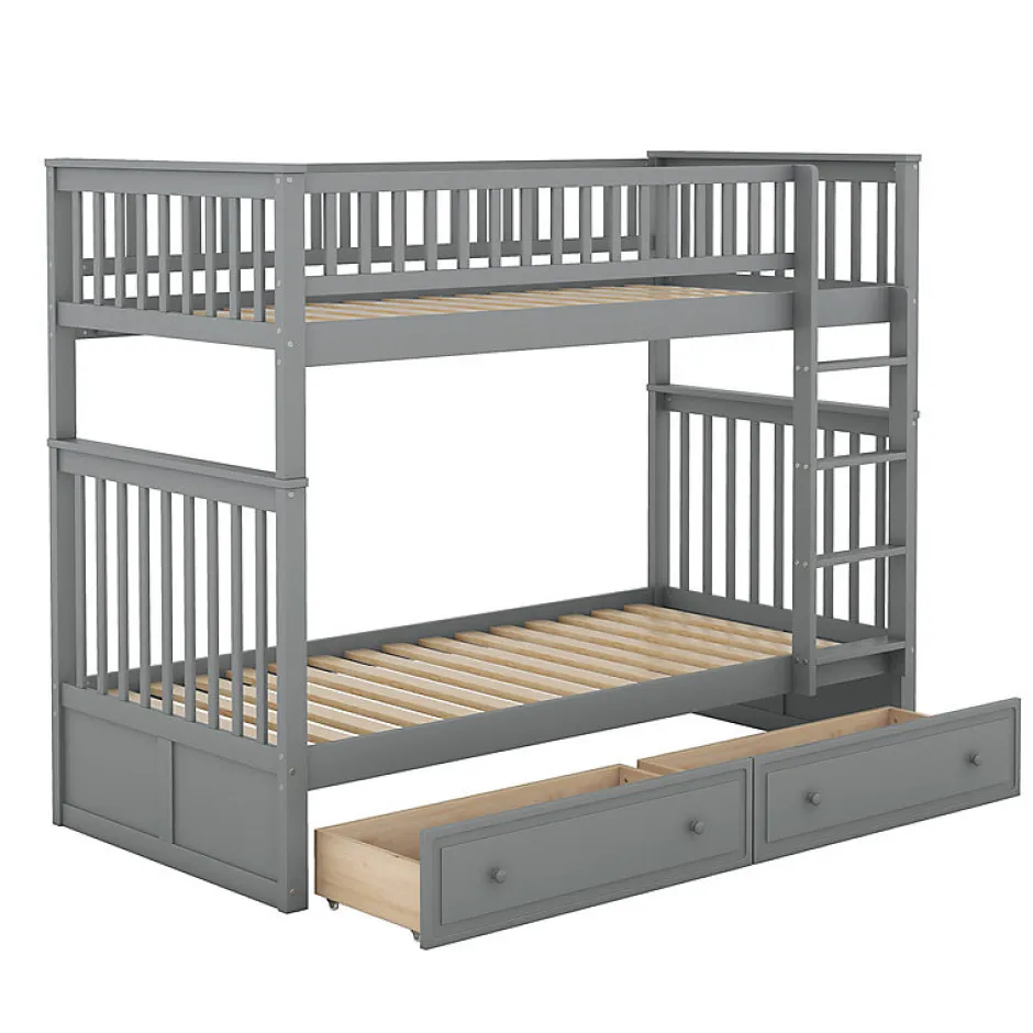 Aapaas Lit superpose 90x200 cm gris avec tiroirs et lits convertibles pour chambre enfant New