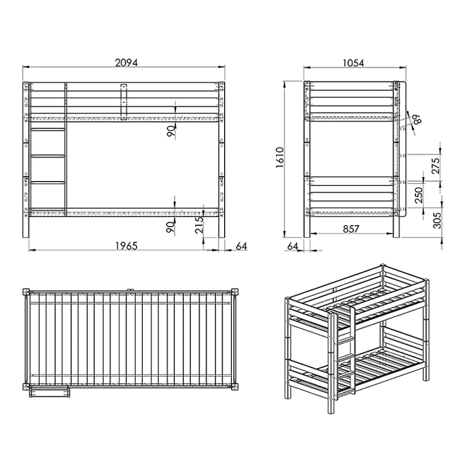 Petits-Meubles Lit Superpose 90x200 Hauteur 160 cm Sommier Inclus Vipack Pino - Bois Sale