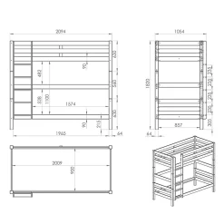 Petits-Meubles Lit Superpose 90x200 Hauteur 180 cm Sommier Inclus Vipack Pino Gris Outlet