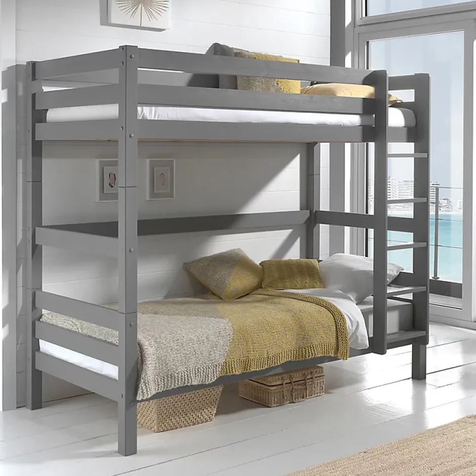 Petits-Meubles Lit Superpose 90x200 Hauteur 180 cm Sommier Inclus Vipack Pino Gris Outlet
