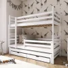 Enfant Petits-Meubles Lit superpose 90x200 sommier lit gigogne et tiroirs inclus Leo Blanc