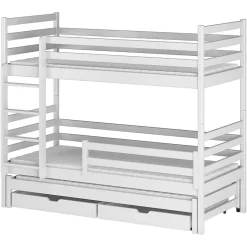 Enfant Petits-Meubles Lit superpose 90x200 sommier lit gigogne et tiroirs inclus Leo Blanc
