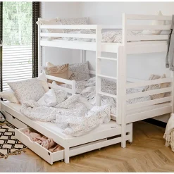 Enfant Petits-Meubles Lit superpose 90x200 sommier lit gigogne et tiroirs inclus Leo Blanc