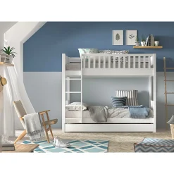 Enfant Petits-Meubles Lit superpose 90x200 sommiers et tiroir inclus Vipack Scott Blanc