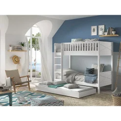 Enfant Petits-Meubles Lit superpose 90x200 sommiers et tiroir inclus Vipack Scott Blanc