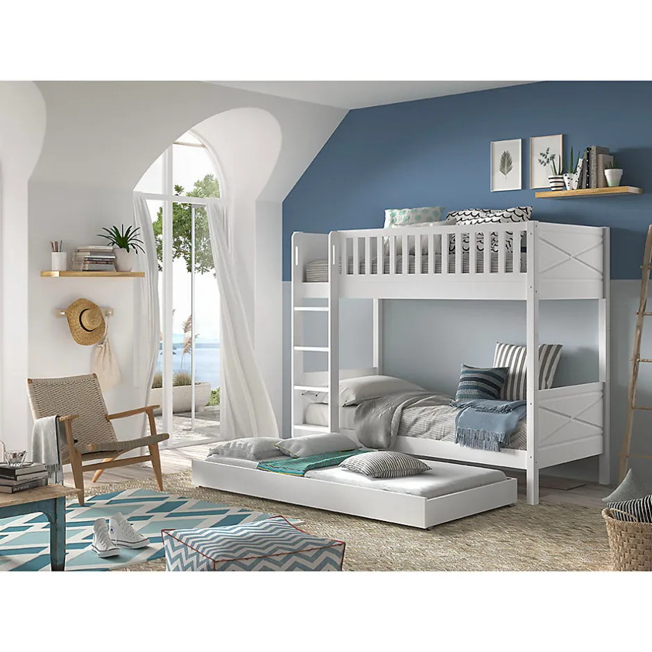 Enfant Petits-Meubles Lit superpose 90x200 sommiers et tiroir inclus Vipack Scott Blanc