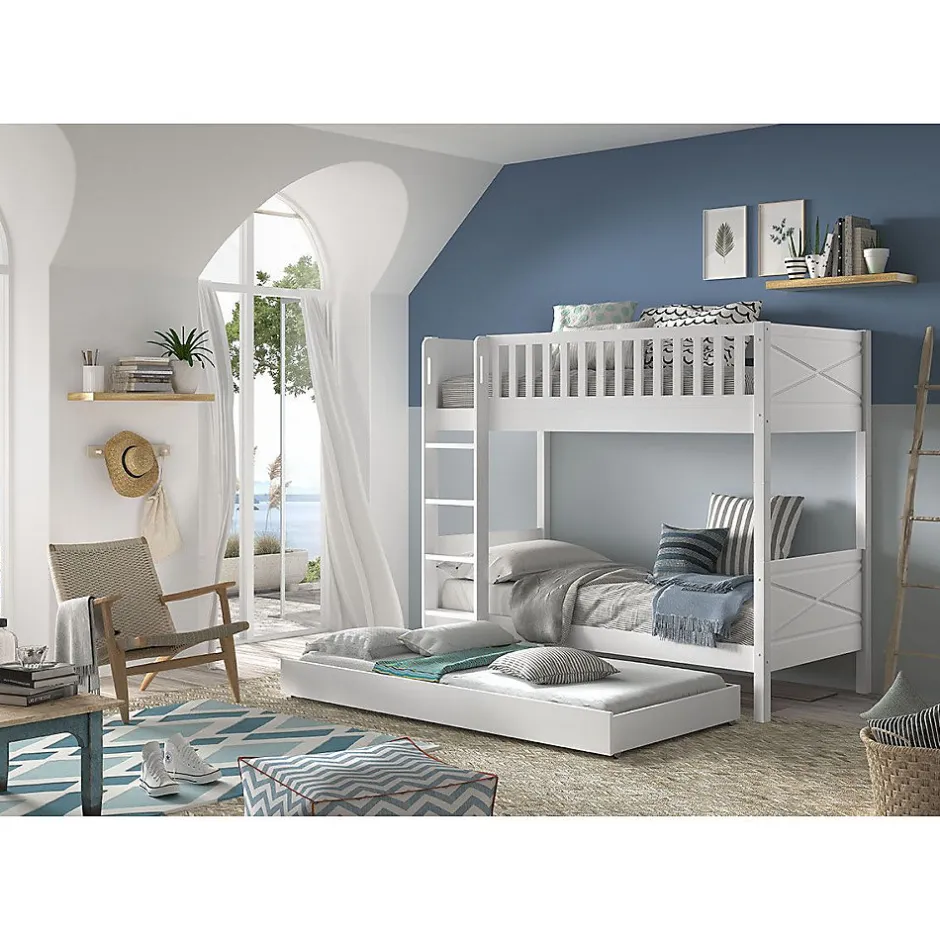 Enfant Petits-Meubles Lit superpose 90x200 sommiers et tiroir inclus Vipack Scott Blanc