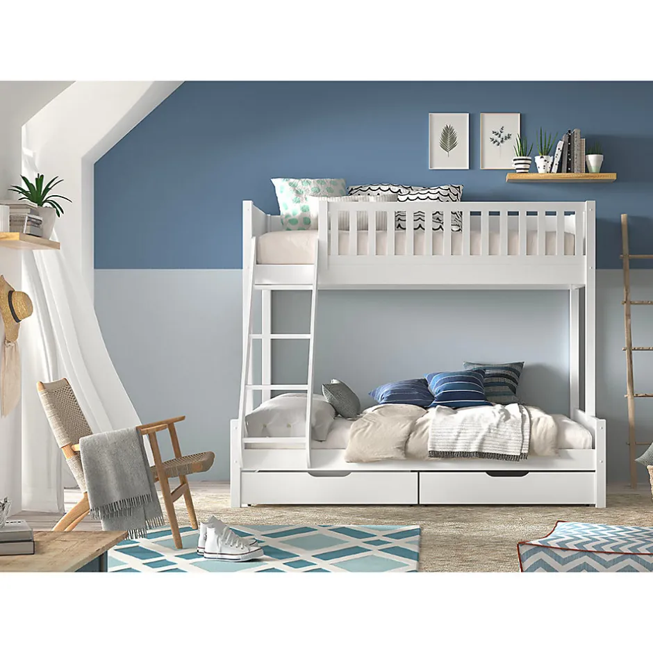 Enfant Petits-Meubles Lit superpose 90-140x200 sommiers et tiroirs inclus Vipack Scott Blanc