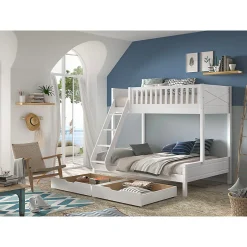 Enfant Petits-Meubles Lit superpose 90-140x200 sommiers et tiroirs inclus Vipack Scott Blanc