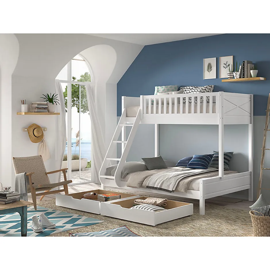 Enfant Petits-Meubles Lit superpose 90-140x200 sommiers et tiroirs inclus Vipack Scott Blanc