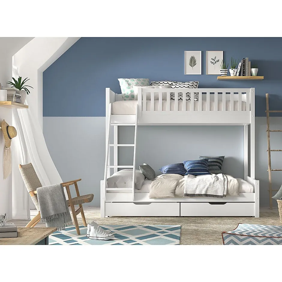 Enfant Petits-Meubles Lit superpose 90-140x200 sommiers et tiroirs inclus Vipack Scott Blanc