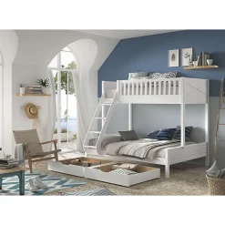 Enfant Petits-Meubles Lit superpose 90-140x200 sommiers et tiroirs inclus Vipack Scott Blanc