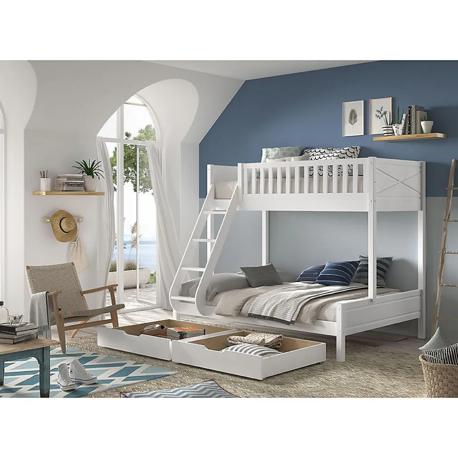 Enfant Petits-Meubles Lit superpose 90-140x200 sommiers et tiroirs inclus Vipack Scott Blanc