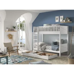 Petits-Meubles Lit superpose 90x200 sommiers et tiroirs inclus Vipack Scott Blanc Online