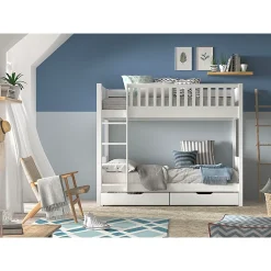 Petits-Meubles Lit superpose 90x200 sommiers et tiroirs inclus Vipack Scott Blanc Online