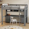 Fortuna lai Lit surélevé 90x200cm, avec bureau et grand rangement, Gris New