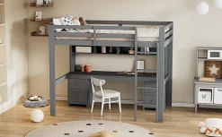 Fortuna lai Lit surélevé 90x200cm, avec bureau et grand rangement, Gris New