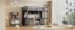 Fortuna lai Lit surélevé 90x200cm, avec bureau et grand rangement, Gris New