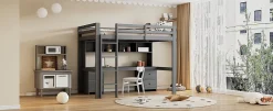 Fortuna lai Lit surélevé 90x200cm, avec bureau et grand rangement, Gris New