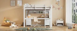 Enfant Fortuna lai Lit surélevé 90x200cm, avec bureau et grand rangement, Blanc