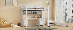 Enfant Fortuna lai Lit surélevé 90x200cm, avec bureau et grand rangement, Blanc