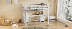 Enfant Fortuna lai Lit surélevé 90x200cm, avec bureau et grand rangement, Blanc