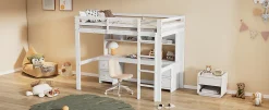 Enfant Fortuna lai Lit surélevé 90x200cm, avec bureau et grand rangement, Blanc
