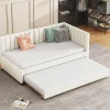 Redom Lit tapissé 90 par 200 cm canapé-lit extensible lit multifonction avec sommier lits invités tissu velours beige Hot