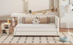 Redom Lit tapissé 90 par 200 cm canapé-lit extensible lit multifonction avec sommier lits invités tissu velours beige Hot