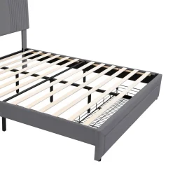 Redom Lit tapissé 140 par 200 cm lit double LED USB dossier tiroir velours gris adultes et adolescents