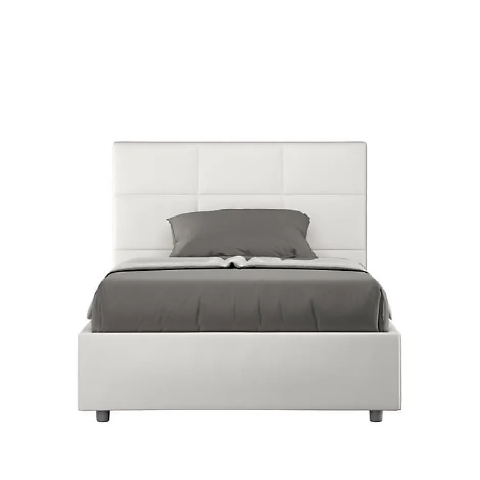 Ityhome Lit tapissé en simili cuir blanc sans sommier Mika 140x210 Sale