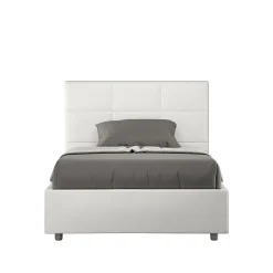 Ityhome Lit tapissé en simili cuir blanc sans sommier Mika 140x210 Sale