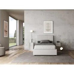Ityhome Lit tapissé en simili cuir blanc sans sommier Mika 140x210 Sale