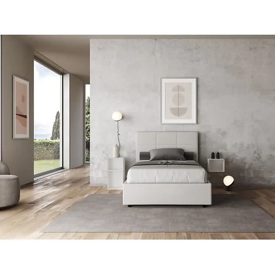 Ityhome Lit tapissé en simili cuir blanc sans sommier Mika 140x210 Sale