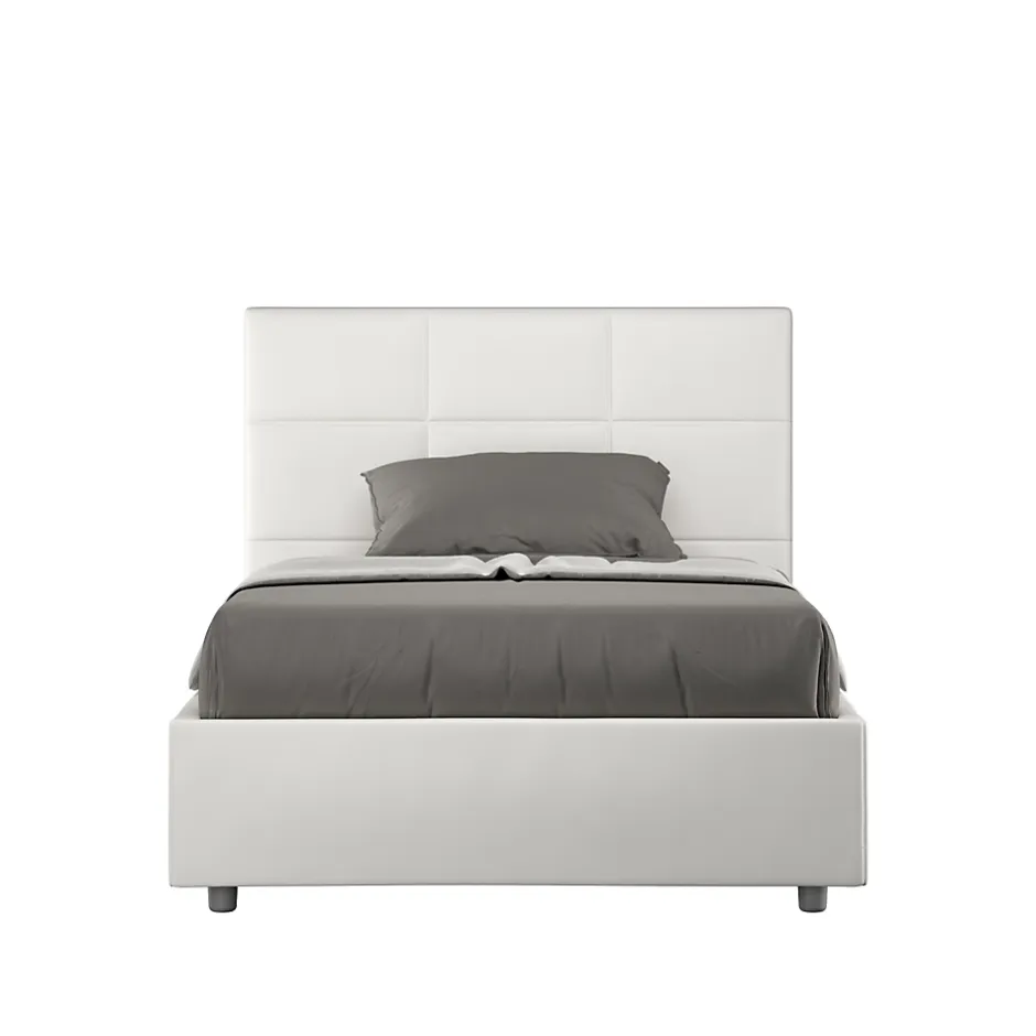 Ityhome Lit tapissé en simili cuir blanc sans sommier Mika 120x200 Sale