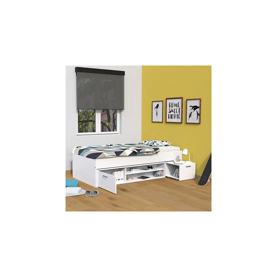 Weber Industries Lit TESS 90x200 + chevet + étagère + rangement / Blanc Clearance