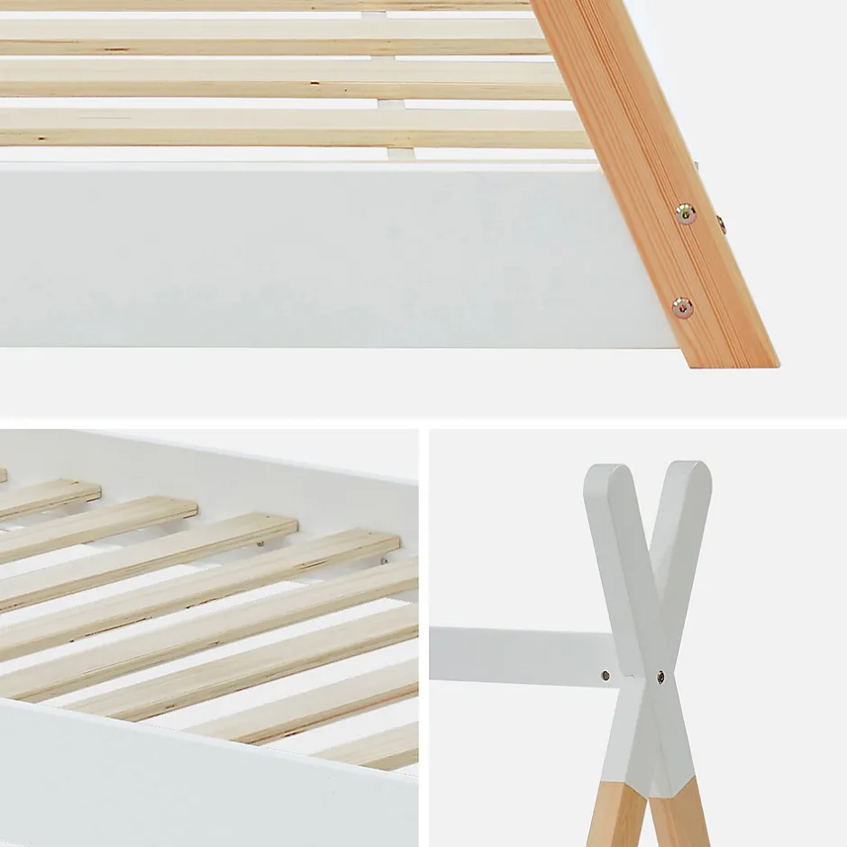 Enfant Sweeek Lit Tipi. pin naturel blanc - sommier à lattes inclus. 90x190cm - Tobias