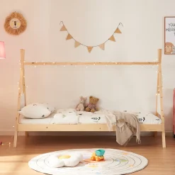 Enfant [En.Casa] Lit tipi pour enfant Siikajoki bois de pin 90 x 200 cm naturel blanc en.casa