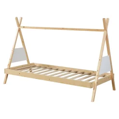 Enfant [En.Casa] Lit tipi pour enfant Siikajoki bois de pin 90 x 200 cm naturel blanc en.casa